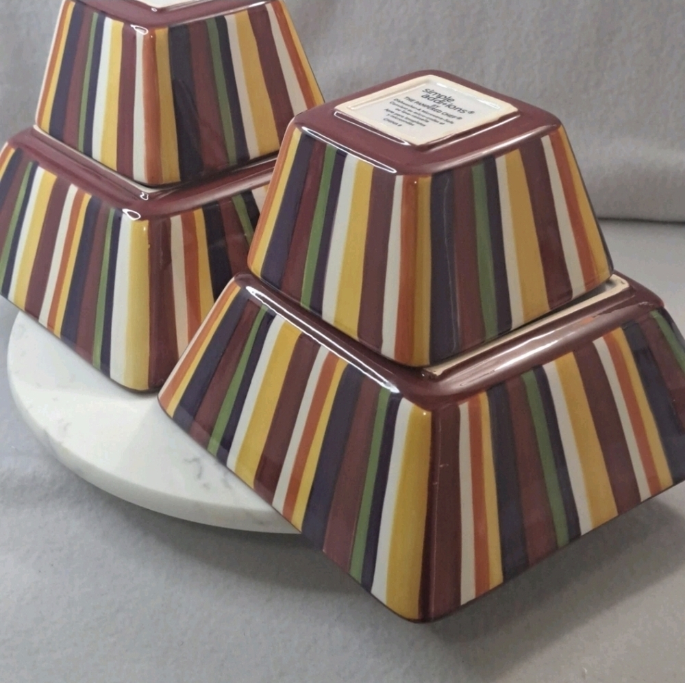 Pampered Chef Simple Additions Multi-Stripe Square Serving Bowls (Set of 4)